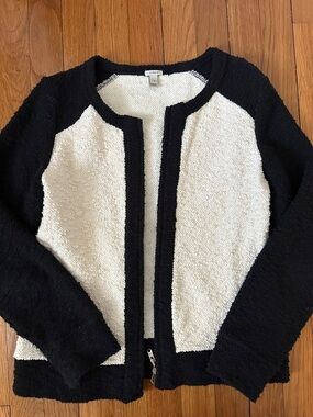 J. Crew Black and White Bouclé Zip Cardigan